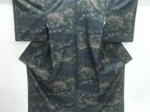 樹木風景模様織出し本場泥大島紬着物